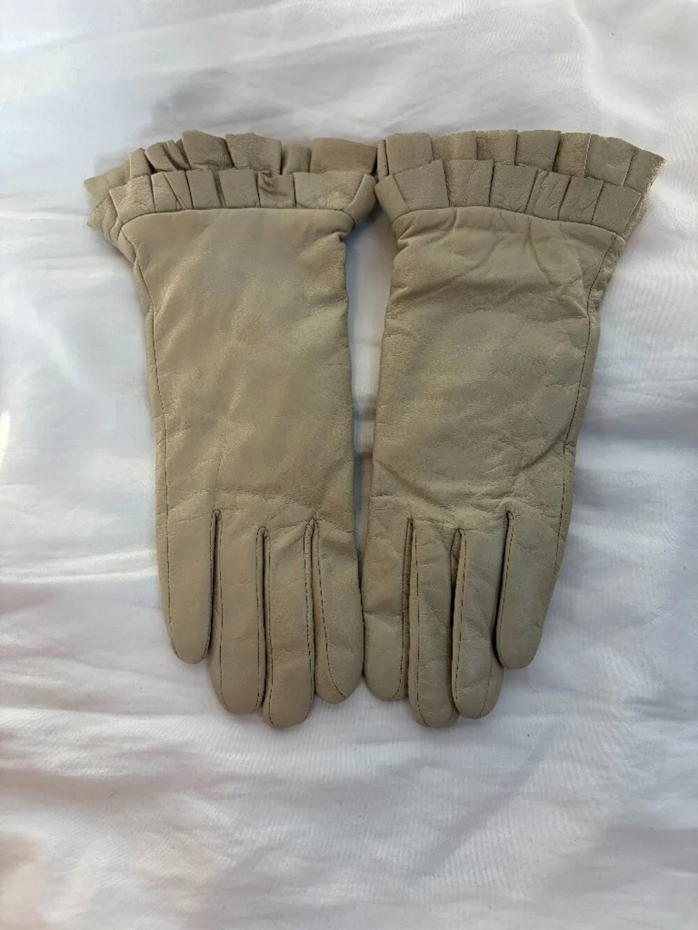 Leather And Cashmere Lining Off White Winter Gloves | Size Large